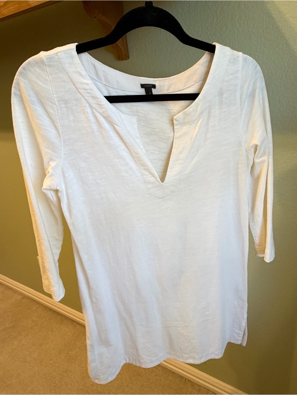 Vintage J.Crew 100% Cotton V-Neck Long Sleeve Top Tunic XS White